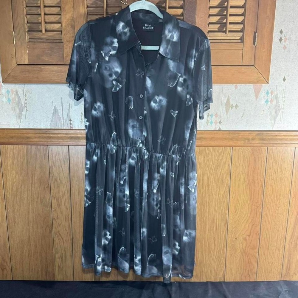 Black and white Skull Social Collision  T Shirt dress‎ Size XL